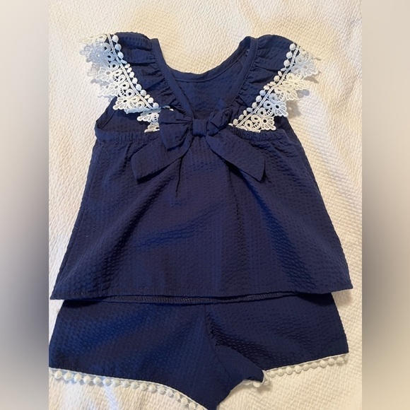 Seersucker navy and white lace summer set - Picture 4 of 5